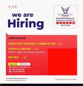 02 HDPE PIPE WELDER/FABRICATOR I VEHICLE DRIVER I HELPER